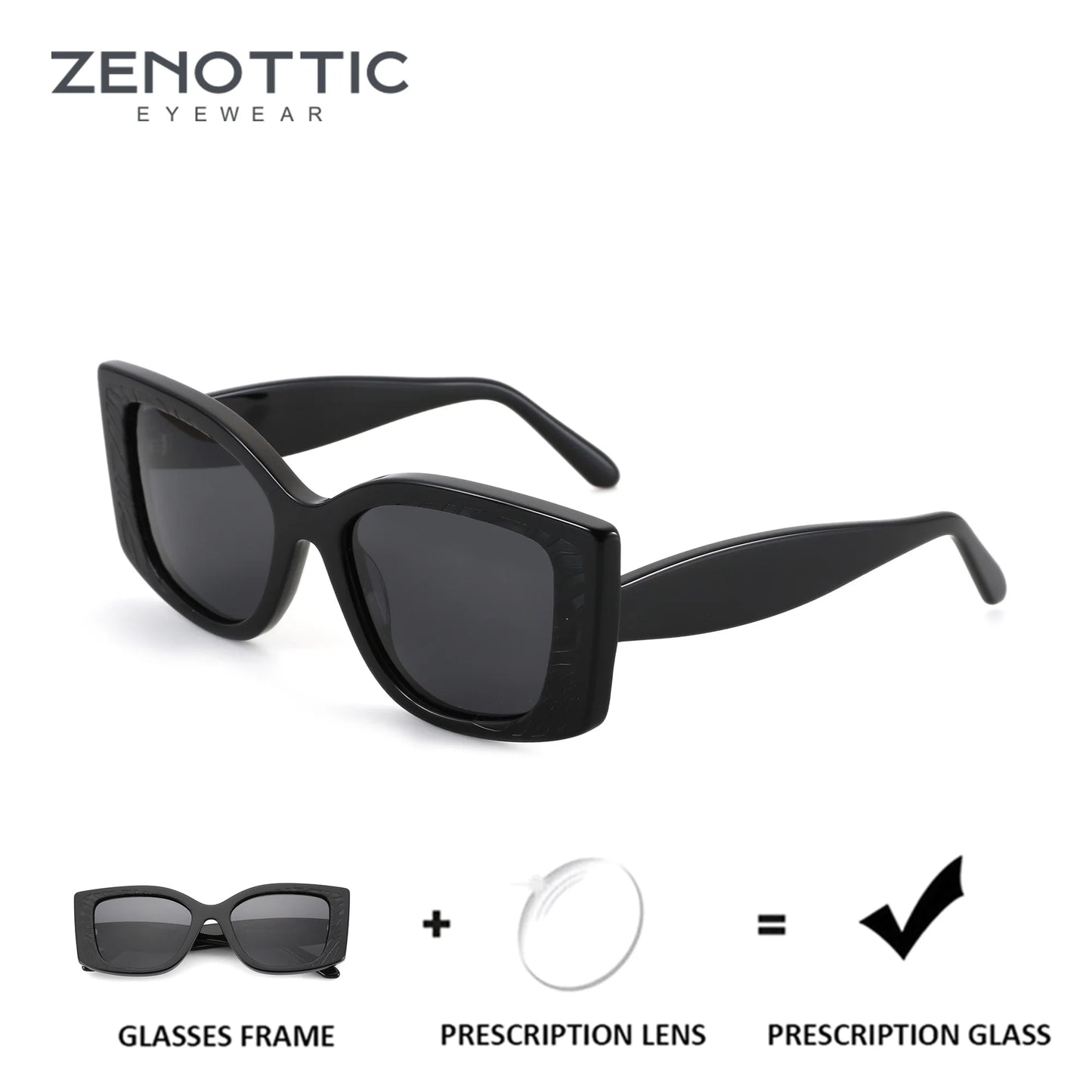 ZENOTTIC Trendige quadratische Acetat-Sonnenbrillen für Damen UV400 Myopie Optische Sonnenbrille Polarisierte Gleitsicht-Sonnenbrillen