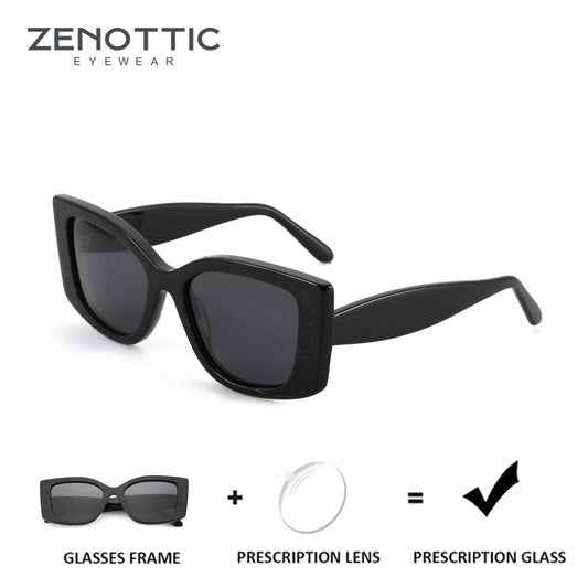 ZENOTTIC Trendy Square Acetate Prescription Sun Glasses For Women UV400 Myopia Optical Sunglasses Polarized Progressive Shades