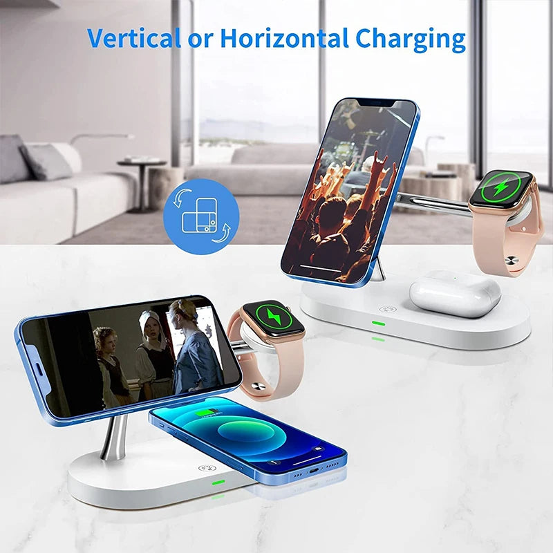 Chargeur magnétique sans fil 3-en-1 pour iPhone 16 15 14 13 12 Station de charge rapide pour Apple Watch 10 9 8 7 6 5 4 Airpods 2 3 Pro