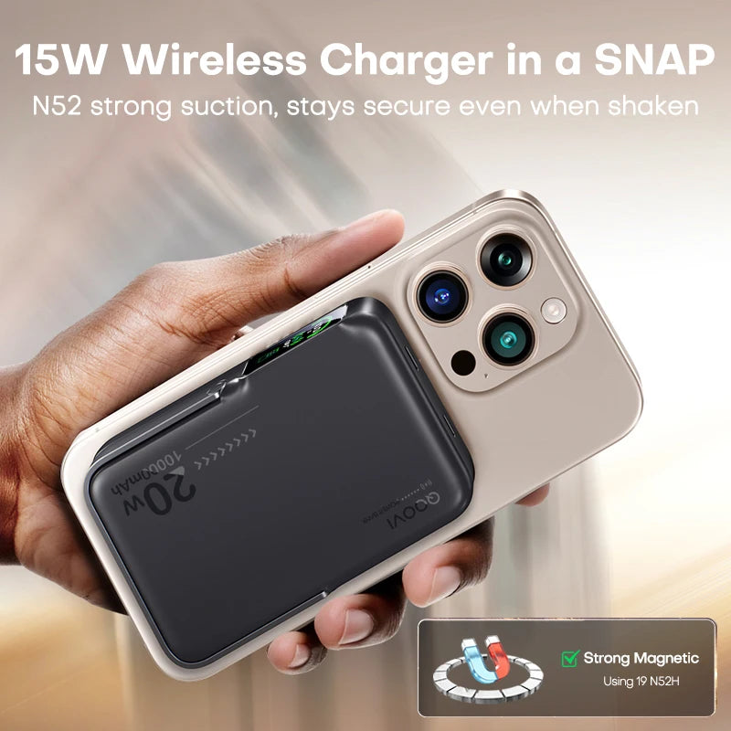Batterie externe QOOVI Qi2 10000 mAh sans fil PD20W, charge rapide, chargeur portable pour iPhone, Samsung, iWatch, Airpod
