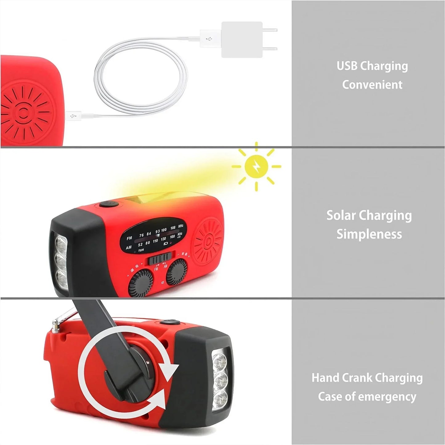 Wetterradio Notfall Multifunktionales Radio FM AM WB Handkurbel Solar USB-Ladefunktion 2000mAh Powerbank LED Taschenlampe