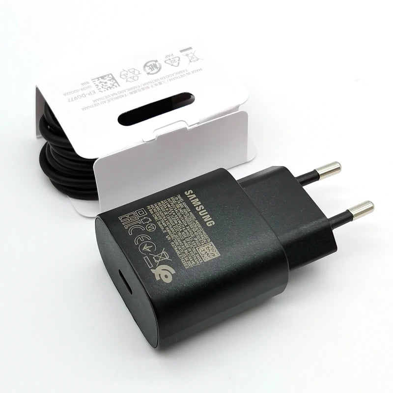 Chargeur ultra rapide Samsung 25W Type C pour Galaxy S24 S23 S20 S21 S22 Plus Note 20 10 A55 A35 A25 A15 Z Flip Fold 6 5 4 3
