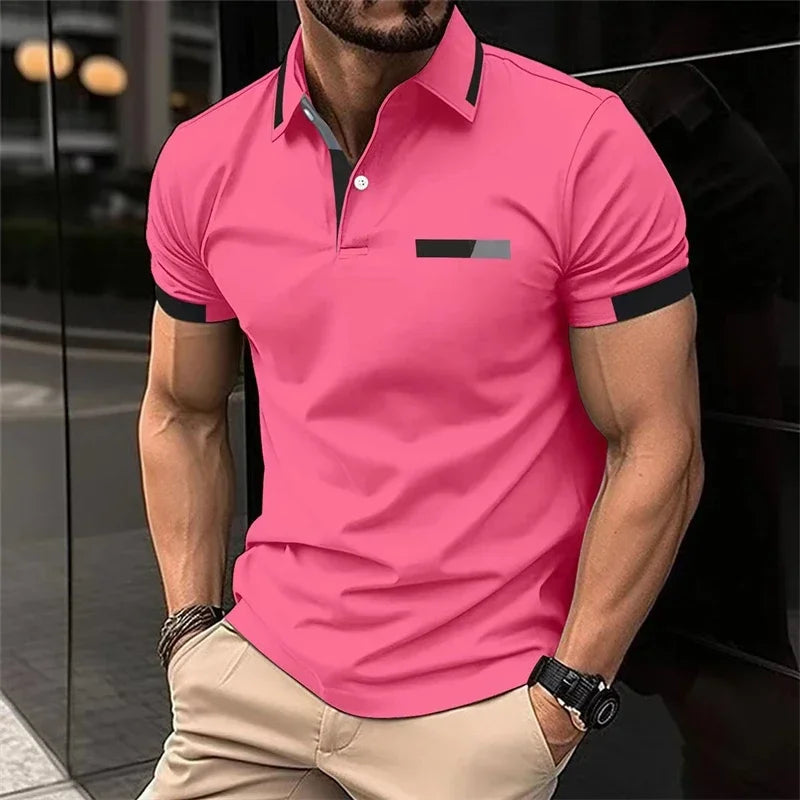 T-shirt Polo Homme de Sport Décontracté Fitness Gym Running Élastique Manches Courtes Col Revers Haut Homme Coupe Slim