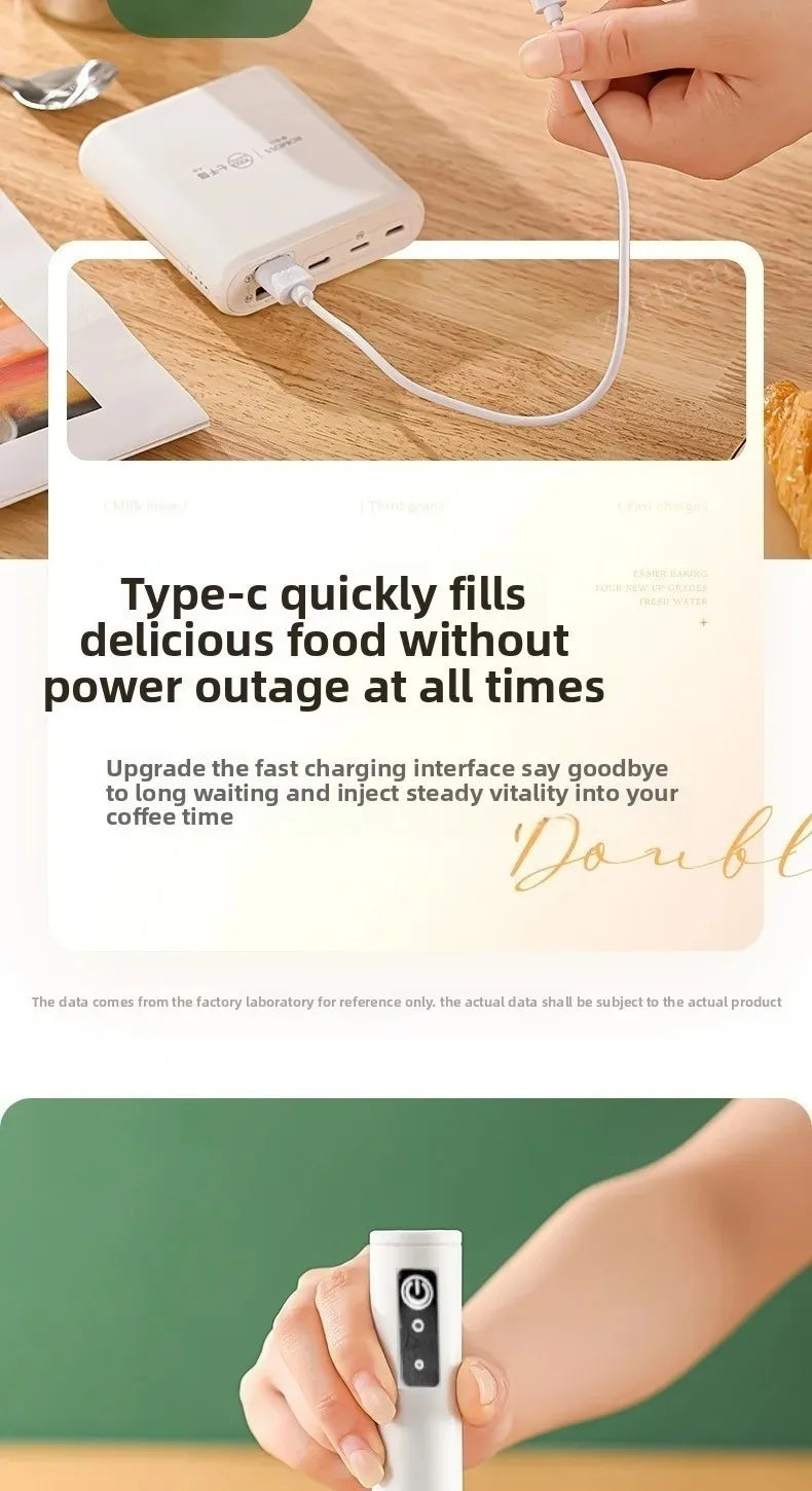Mousseur à lait sans fil électrique Type-C Mixeur portatif en acier inoxydable Mini fouet pour café Cappuccino Crème