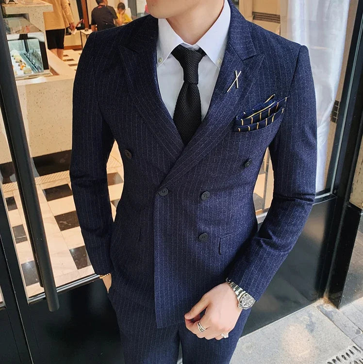 S-7XL (Jacke+Weste+Hose) Mode-Boutique Gitter Anzug Formeller Business Herren Anzug 3-teiliges Set Bräutigam Hochzeitskleid Karierter Anzug Showbühne