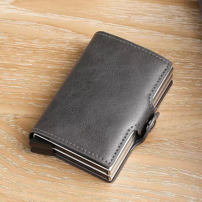 RFIDShieldPULather Automatic Pop-up Card Clamp,Double Aluminum Alloy Credit Card Wallet,With More than One Card Slots