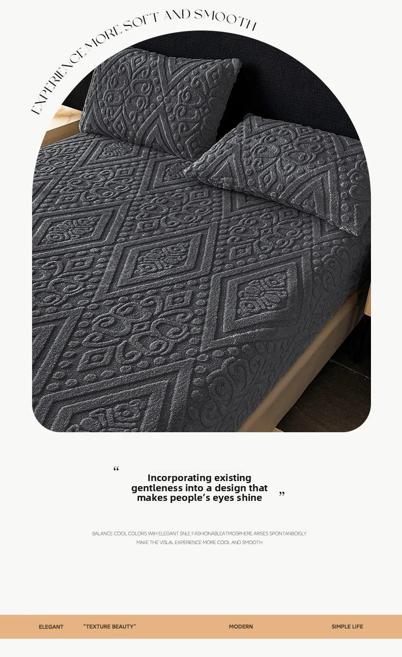 Jacquard Winter Dick Warme Korallen Plüsch Matratzenauflage Hohe Elastizität Rutschfest Atmungsaktiv Geeignet Schlafzimmer Weiches Bettlaken