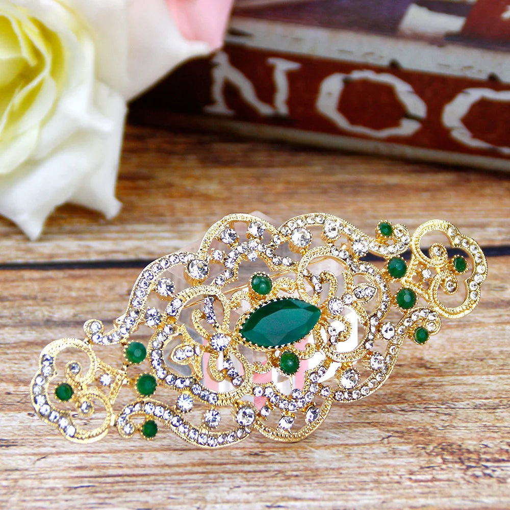 Sunspicems Chic Morocco Crystal Women Brooch Gold Color Arabic Flower Caftan Pins Arabesquitic Wedding Jewelry Dubai Bridal Gift