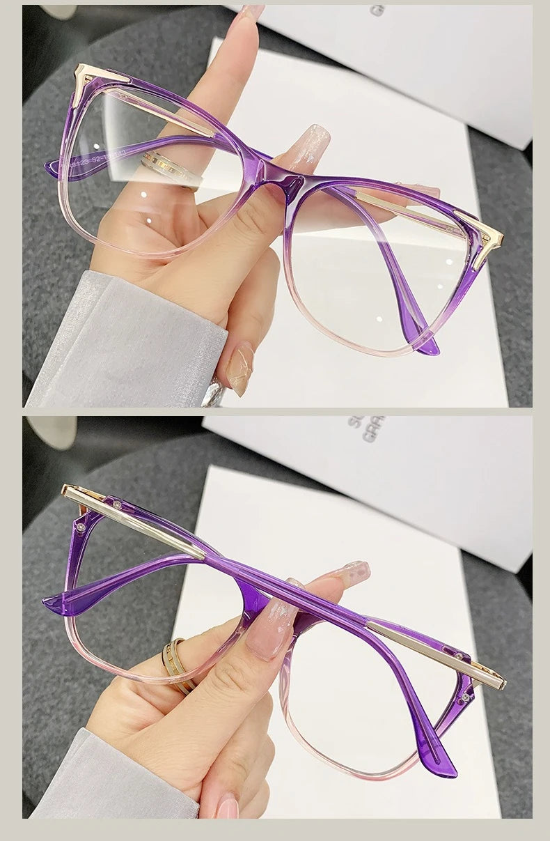Retro Katzenaugen Anti-Blaulicht Brille für Damen, große Brillengestelle, Flachlichtbrillen, Outdoor Reise Deko Brillen