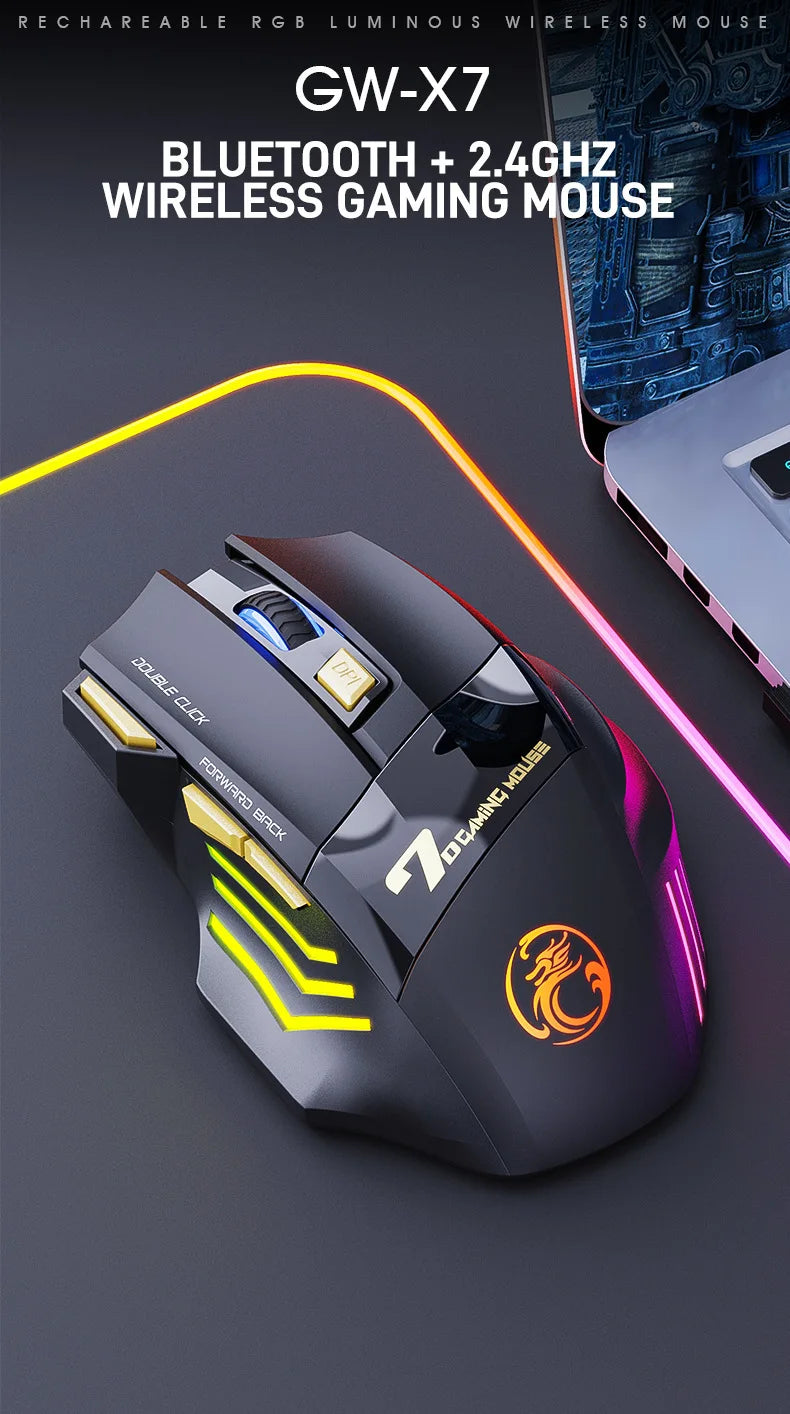 UTHAI GW-X7 Laptop Zubehör 7-Tasten Double Tap Free 2.4G Silent Wiederaufladbare Bunte Atmende Licht Drahtlose Gaming Maus