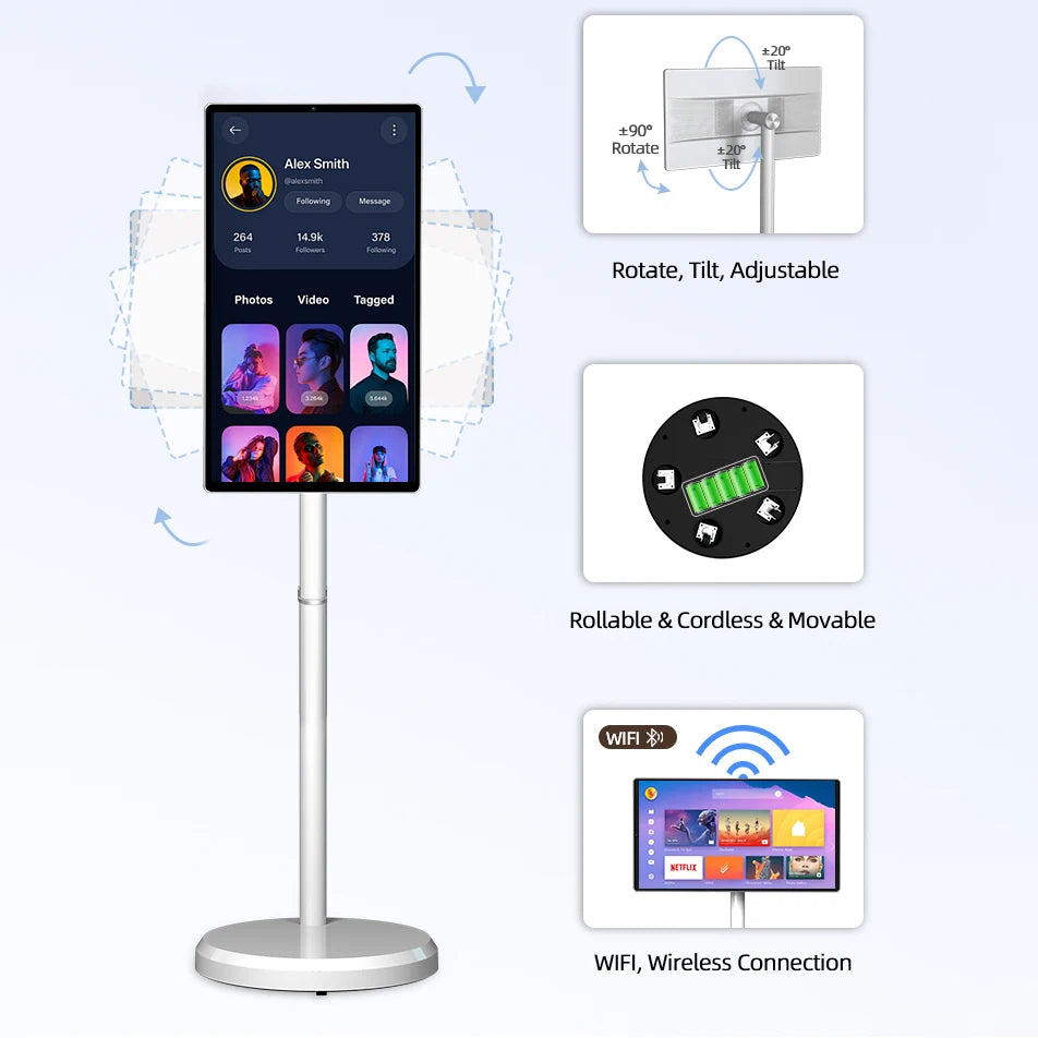 Téléviseur portable LCD 21,5 pouces intelligent 6G+128G, téléviseurs intelligents portables avec caméra intégrée, diffusion d'écran sans fil, téléviseur intelligent