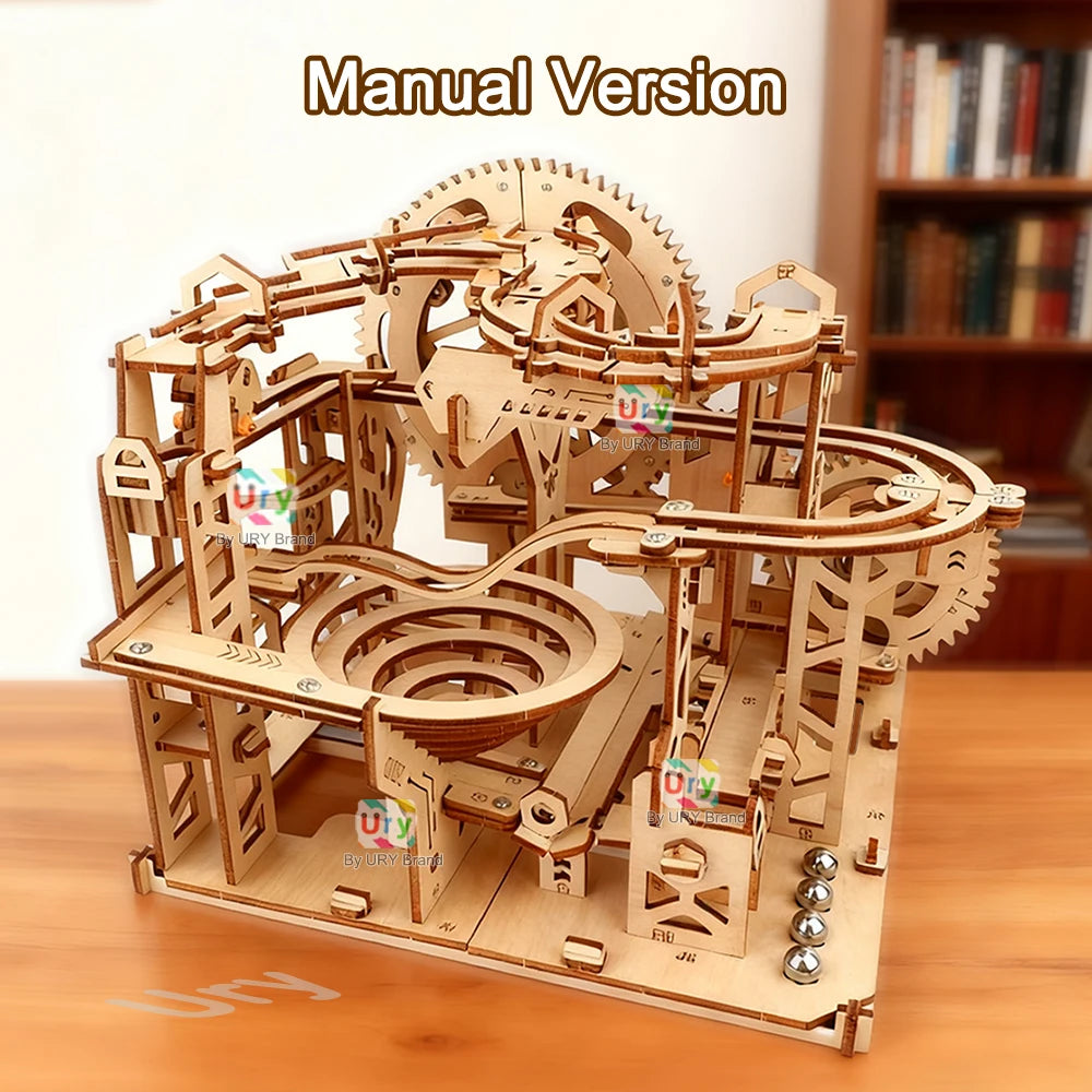 Ury 3D Wooden Puzzle Marble Run Set Track Device Mechanical Manual Model Science High Difficulty Maze Ball Assembly Toy for Boys