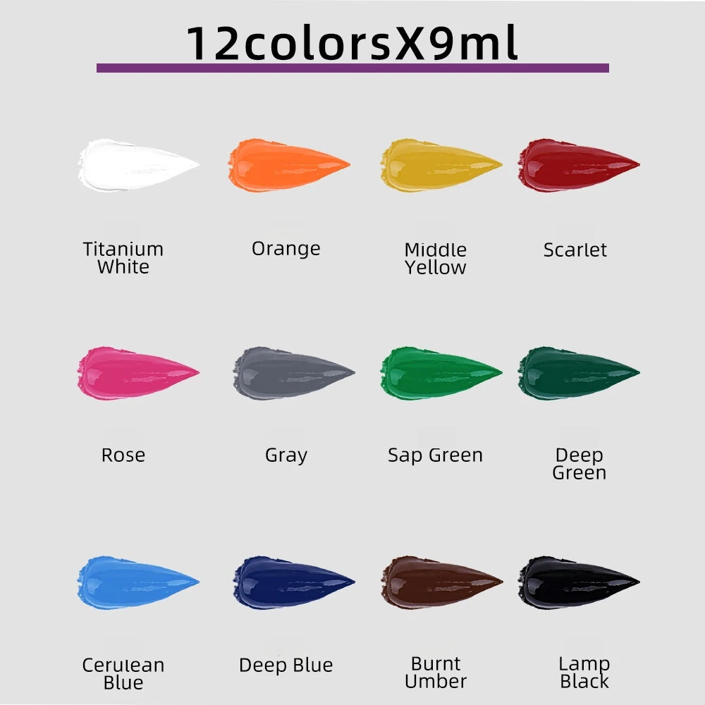 Lot de 12 couleurs de peinture à l'huile de 9 ml pour vêtements en tissu, dessin sur verre pour ongles, fournitures artistiques imperméables, vente en gros