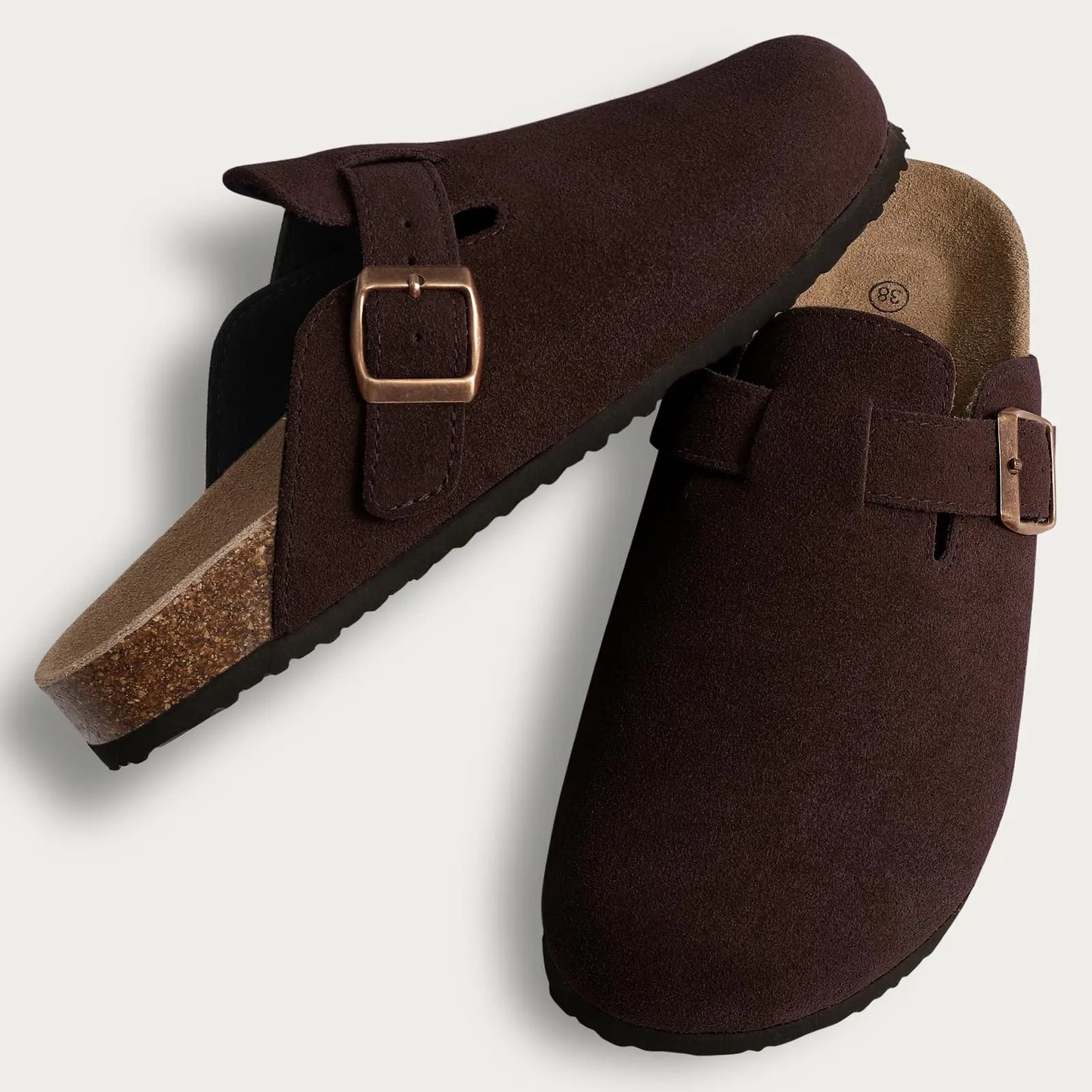 KIDMI Wildleder-Clogs für Damen Herren Pantoletten Korkfußbett Sandalen mit Fußgewölbestütze Modische rutschfeste Outdoor-Strandschuhe Hausschuhe