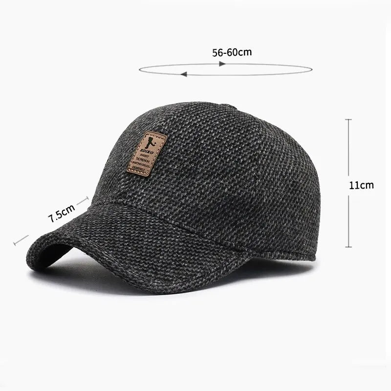 Casquette de baseball en laine tricotée pour l'hiver, cache-oreilles, casquette de baseball pour hommes, chapeaux chauds et épais avec protège-oreilles, casquettes de sport de golf, snapback