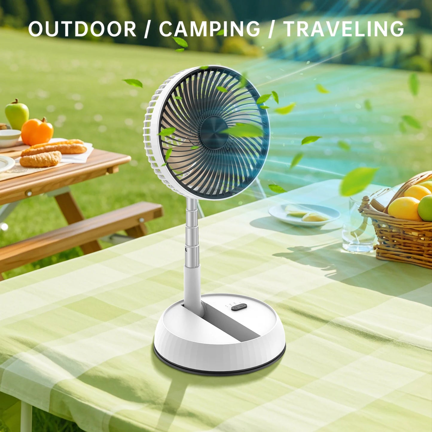 Tragbarer oszillierender Standventilator mit Fernbedienung, faltbarer Tischventilator, akkubetriebener Standventilator für Camping
