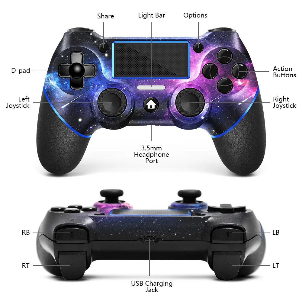 AceGamer Wireless Gamepad für PS4 Controller, mit USB-C-Kabel/Doppelmotoren/6-Achsen-Gyroskop/3,5-mm-Audiobuchse/Touchpad-Funktion