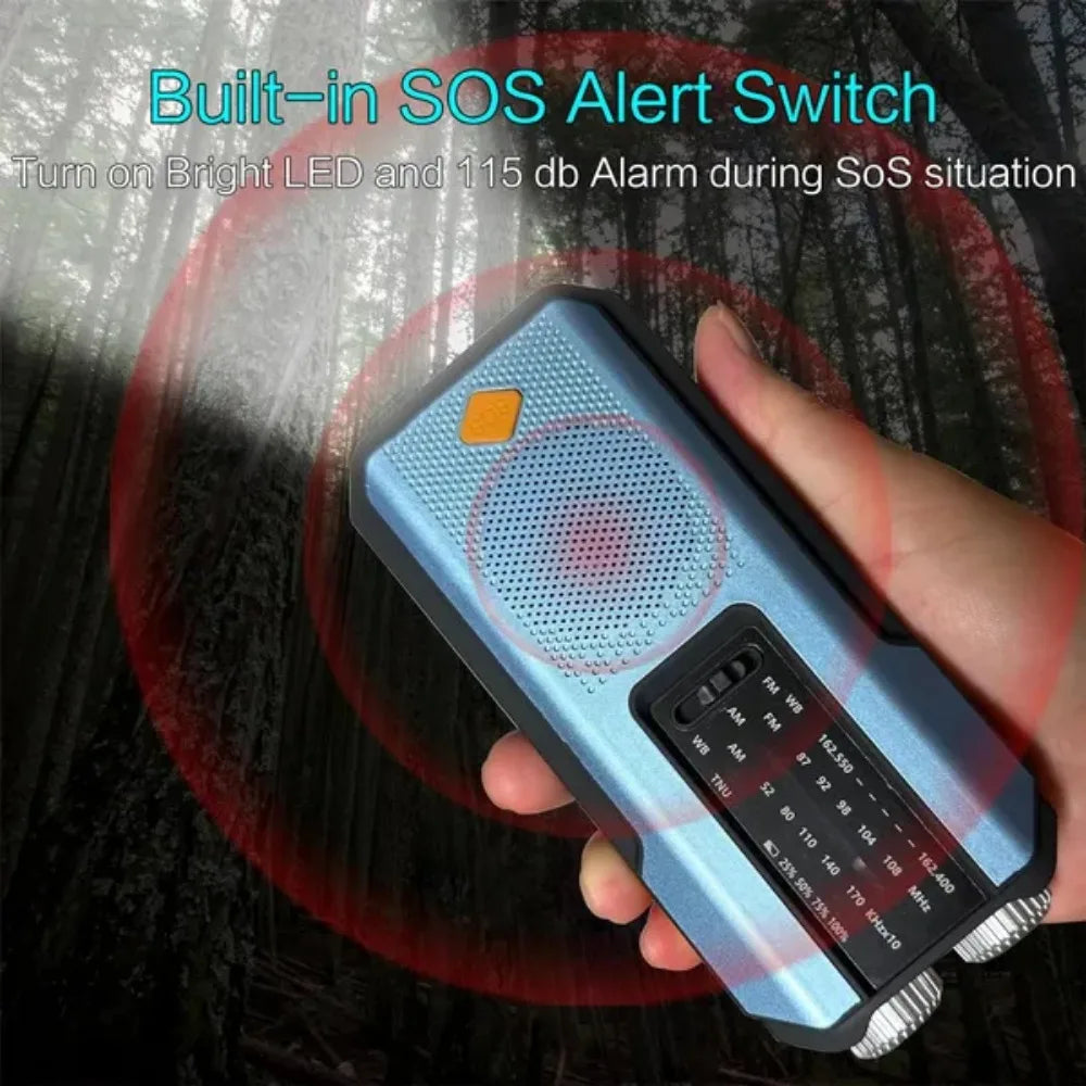 Wetterradio Notfall Multifunktionales Radio FM AM WB Handkurbel Solar USB-Ladefunktion 2000mAh Powerbank LED Taschenlampe