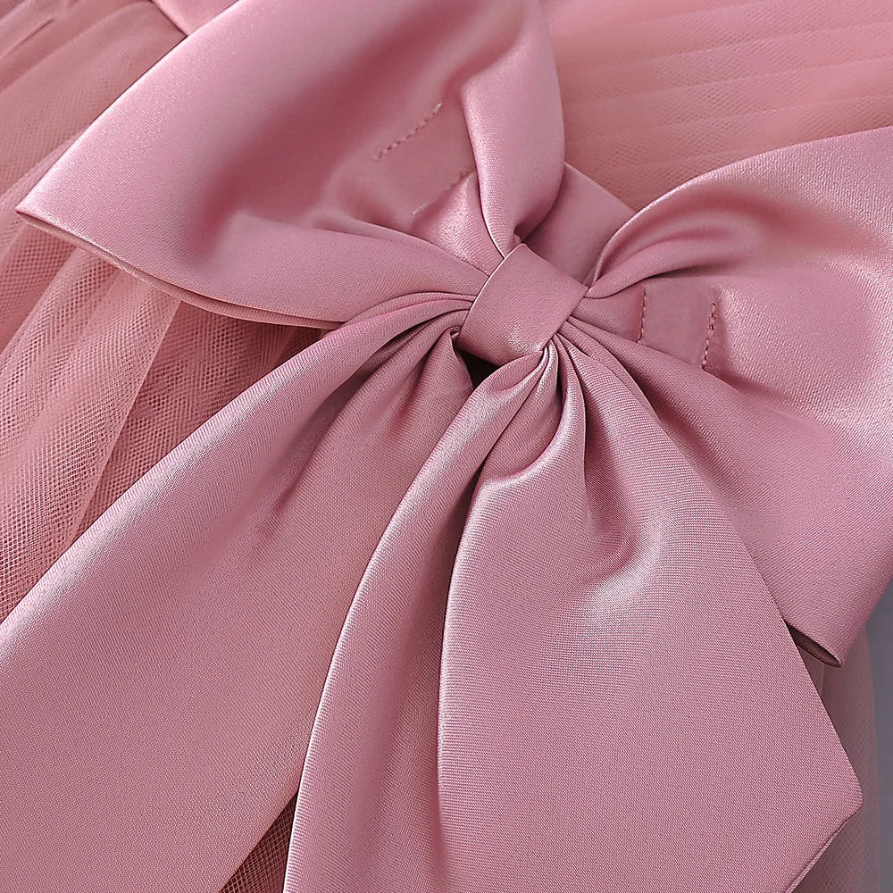 Fluffy Pailletten Brautjungfern Prinzessin Mädchenkleid Elegante Schleife Rosa Hochzeit Abschlussball Abend Kinder Partykleider für Mädchen Geburtstagskostüme