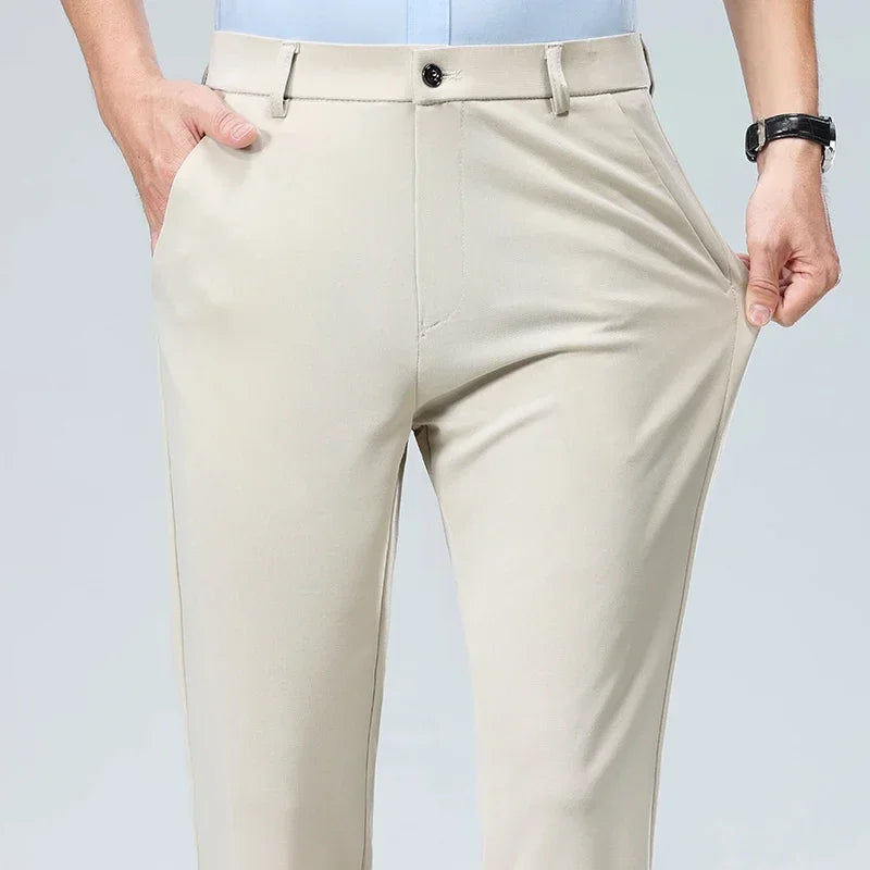 Pantalon Homme Printemps Été Coupe Droite Fin Costume de Ville Habillé Travail Décontracté Business Noir Rouge Vin Pantalon Long