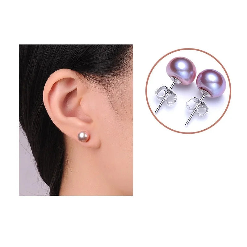 Natürliche Süßwasserperlen-Ohrstecker für Frauen Luxuriöser feiner Schmuck Echte 925er Sterlingsilber-Ohrringe