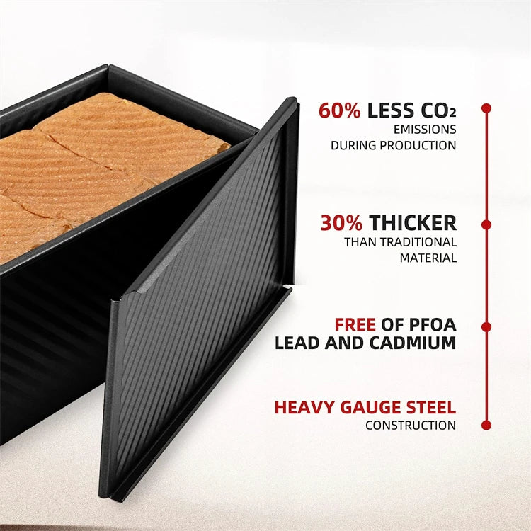 LMETJMA Pullman Loaf Pan with Lid 1 lb Non-Stick Bread Pan Carbon Steel Rectangle Corrugated Toast Box Mold Cake Mold JT157