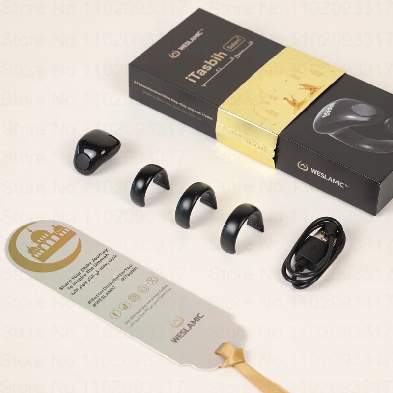Bague de comptage Tasbeeh Zikr Weslamic – 3 tailles disponibles – Compteur numérique islamique intelligent pour la prière musulmane – Rappel de prière – Chargement magnétique