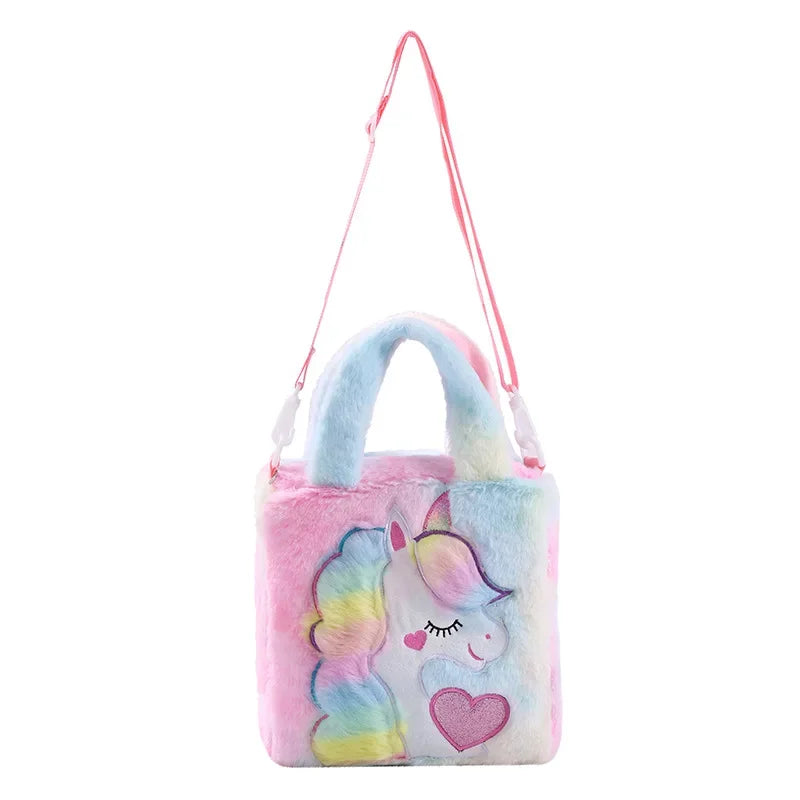 Sacs pour enfants Sacs à bandoulière Sac à bandoulière en peluche brodé dessin animé Sac à main mignon pour fille Sac à bandoulière licorne pour fille Spot