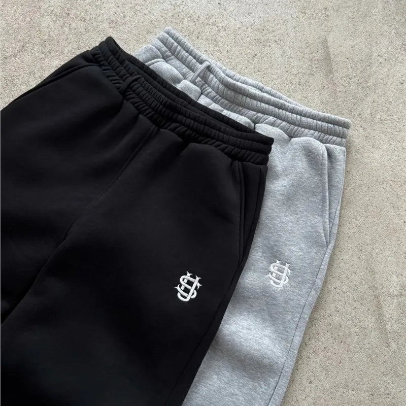Retro Personalisierte Y2K Loose Straight Herren Trainingshose mit Bein-Reißverschluss Stickerei Hip Hop Harajuku Casual Herren Weite Hose