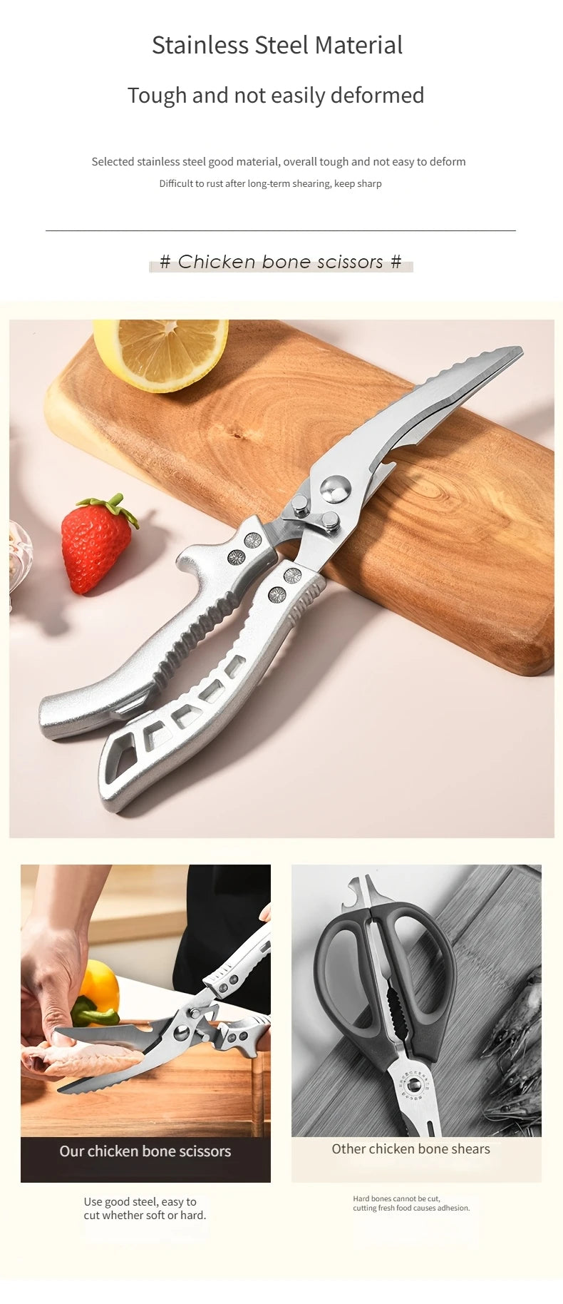 Heavy Duty Kitchen Scissors Meat Fruit Boning Fishing Hunting Camping Professional Stainless Steel Chicken Bone Kitchen Shears