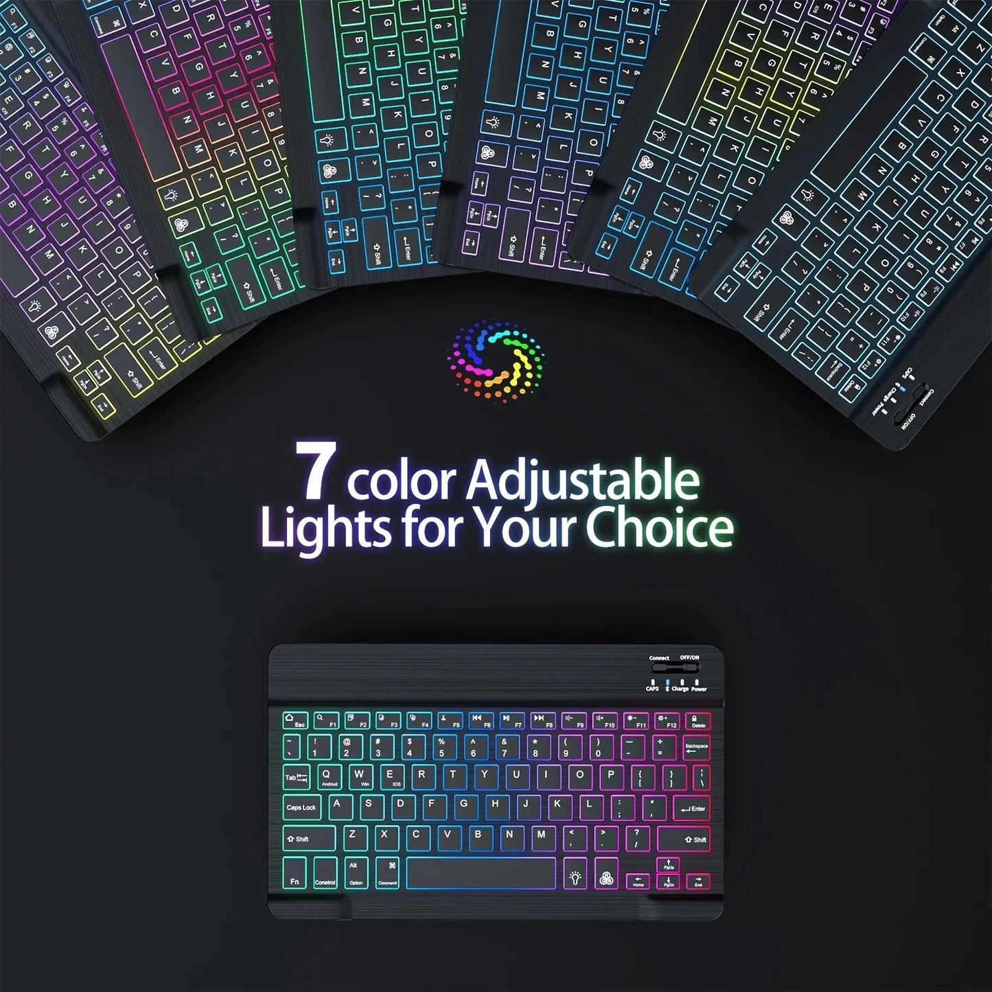 Mini RGB-Hintergrundbeleuchtungs-Tastatur 10 Zoll Bluetooth Kabellose Maus Wiederaufladbar für Spanisch Russisch Hebräisch Koreanisch Französisch Arabisch Portugiesisch