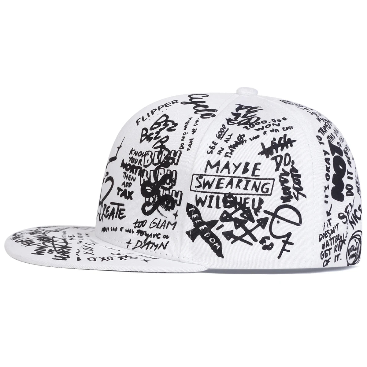 Unisex Schwarz-Weiß-Letter-Graffiti-Druck Hip-Hop-Mützen Frühling Herbst Outdoor Verstellbare Freizeit-Baseballkappen Sonnenhut