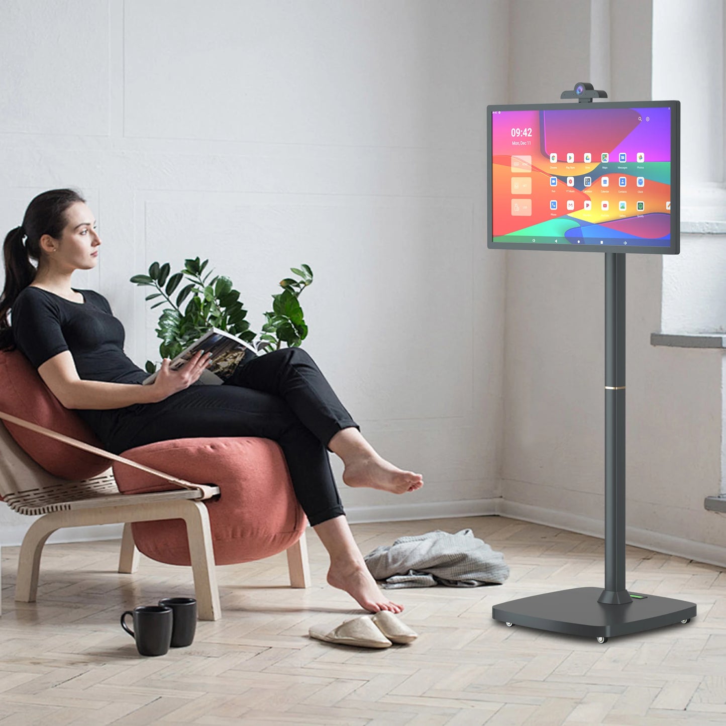 Téléviseur intelligent portable 27" – Moniteur publicitaire Android 10 rotatif avec batterie (support mobile, écran tactile Full HD)