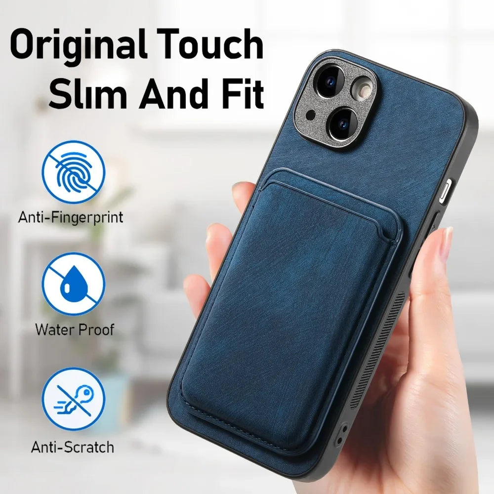 Vintage-Lederhülle mit abnehmbarem magnetischem Kartenhalter für iPhone 17 Air 16e 16 Pro Max 15 14 Plus 13 12 11