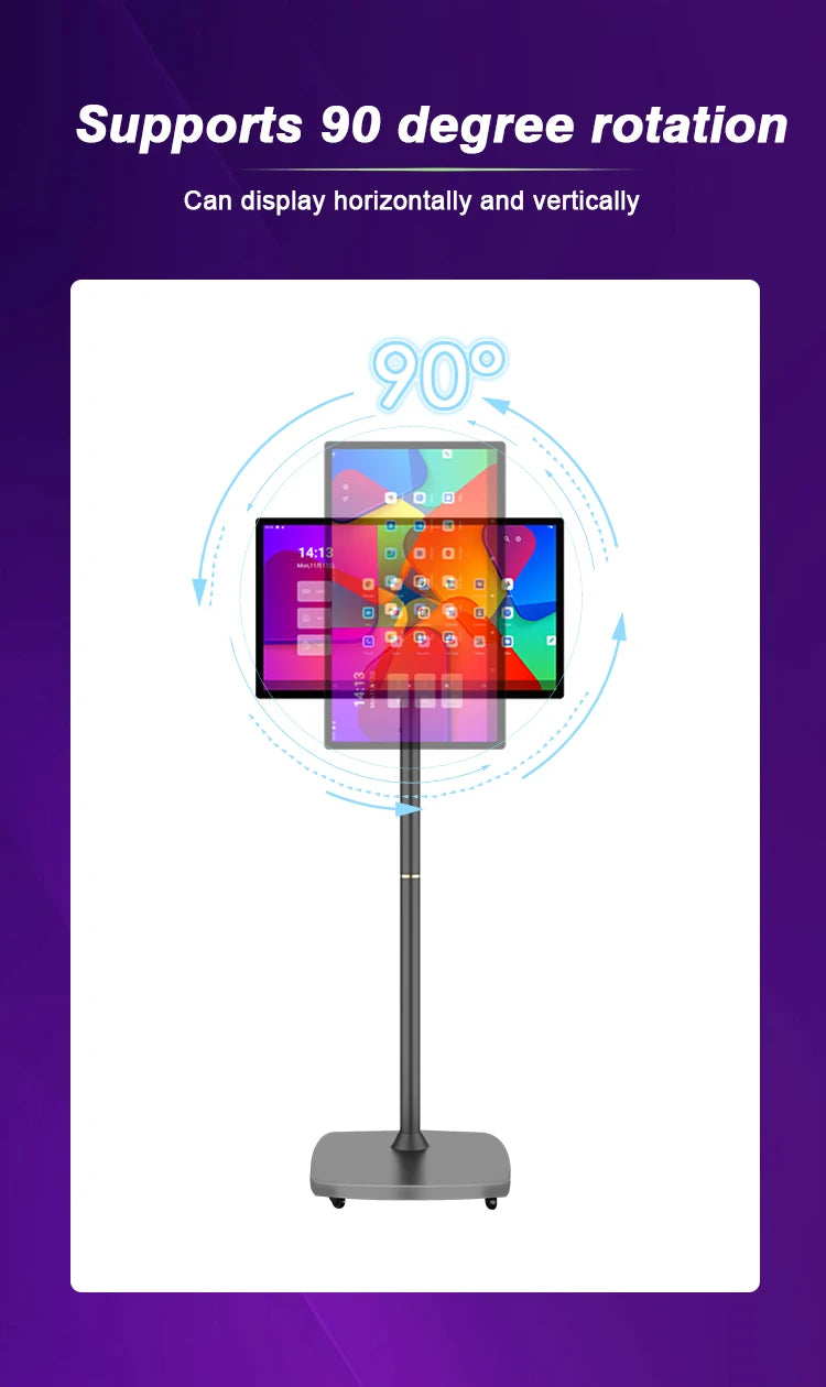 Téléviseur intelligent portable 27" – Moniteur publicitaire Android 10 rotatif avec batterie (support mobile, écran tactile Full HD)