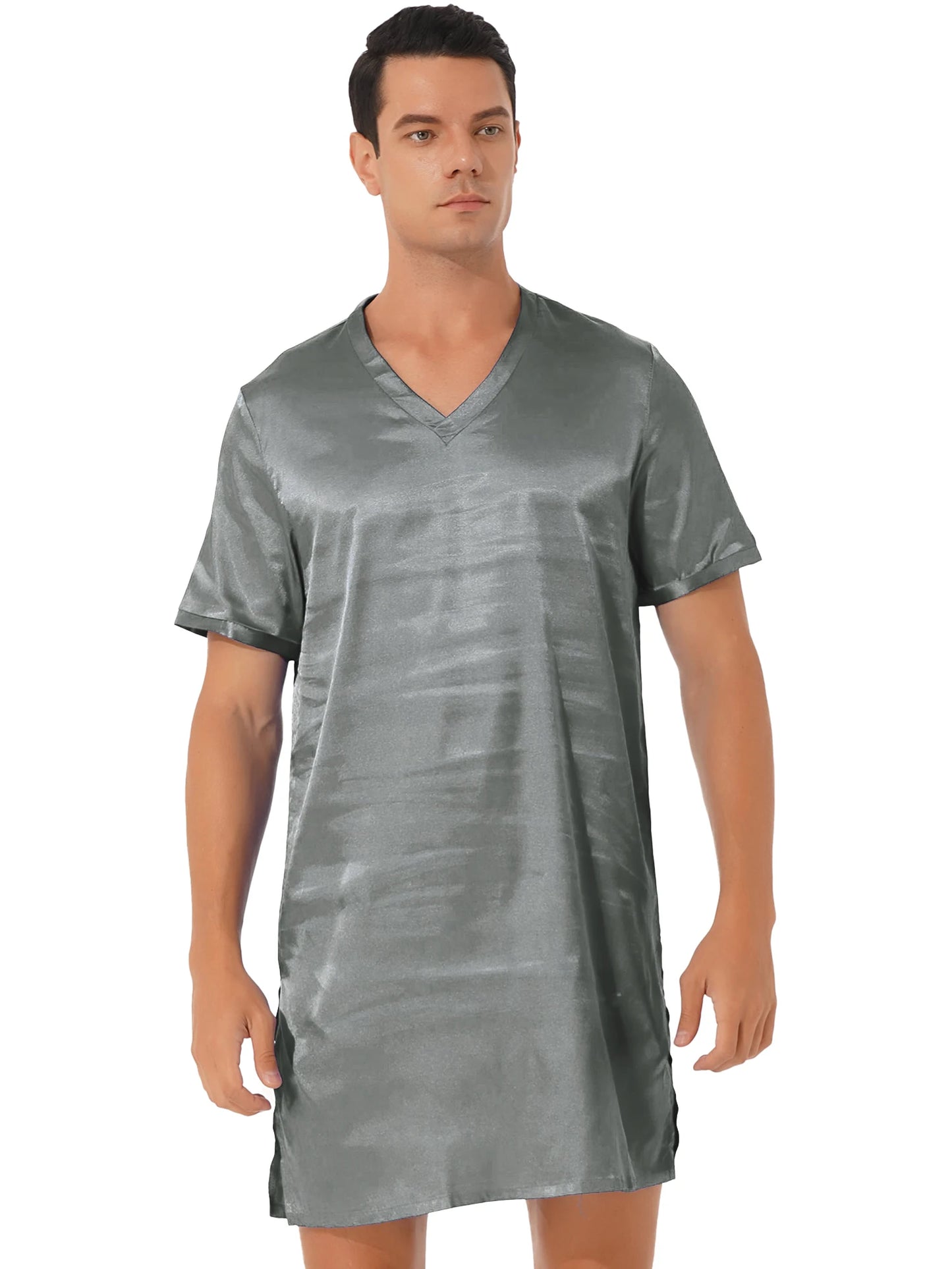 Damen Herren Seidensatin Pyjamas Schlafanzug Kurzarm Nachthemd Kimono Bademantel Schlafrock Morgenmantel Sommer Nachthemd Homewear