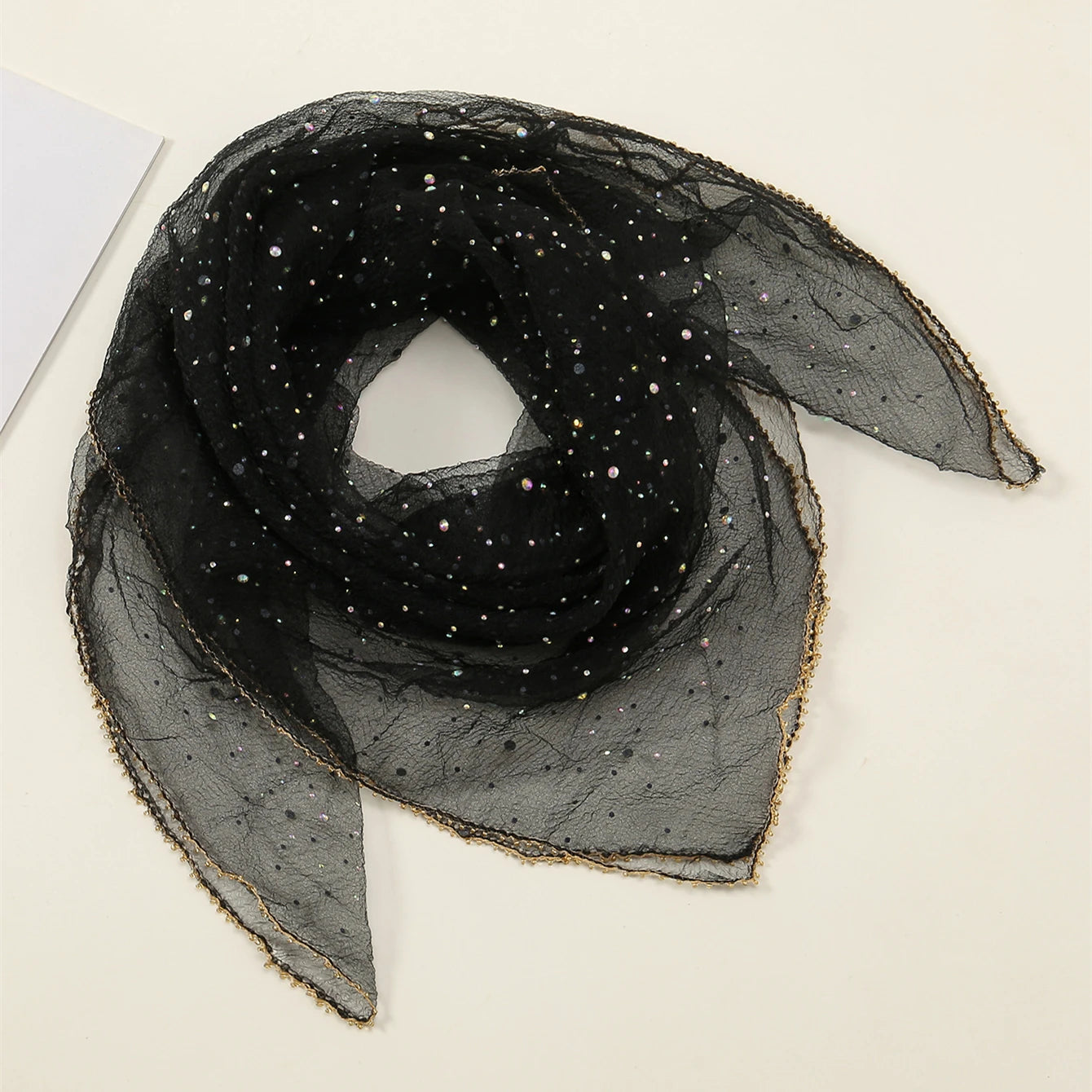 80*80cm Small Size Square Scarf Thin Light Breathe Turban Diamonds Solid Color Lace Veil Headscarf  Luxury Bag Scarf Accessories