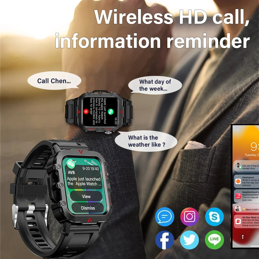 LAXASFIT Nouvelle montre intelligente pour homme Lampe de poche LED Montre intelligente de sport en plein air Surveillance de la santé Montre intelligente