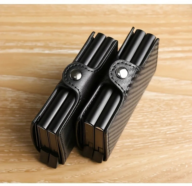 RFIDShieldPULather Automatic Pop-up Card Clamp,Double Aluminum Alloy Credit Card Wallet,With More than One Card Slots