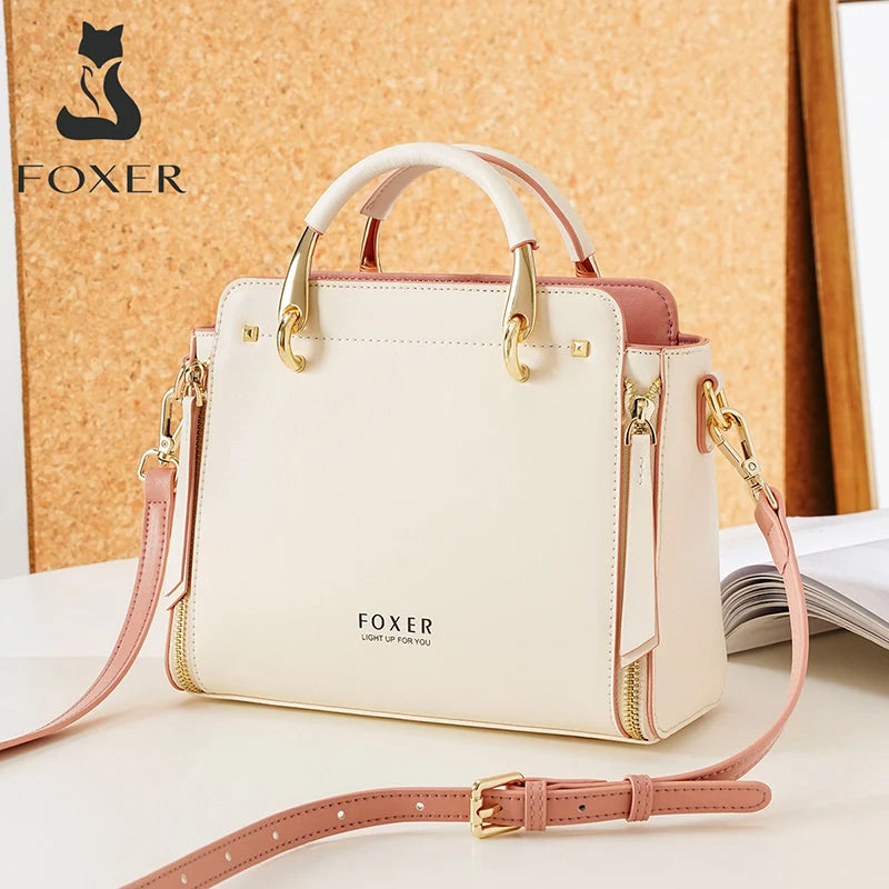 FOXER Spaltleder Damen Umhängetasche Elegante Handtasche 2026 Neue Große Damen Tragetasche Luxuriöse Designer Umhängetasche