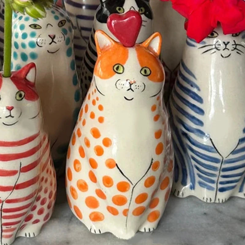 Vase | Resin Crafts Polka Dot Cat Vase For Cat Lovers