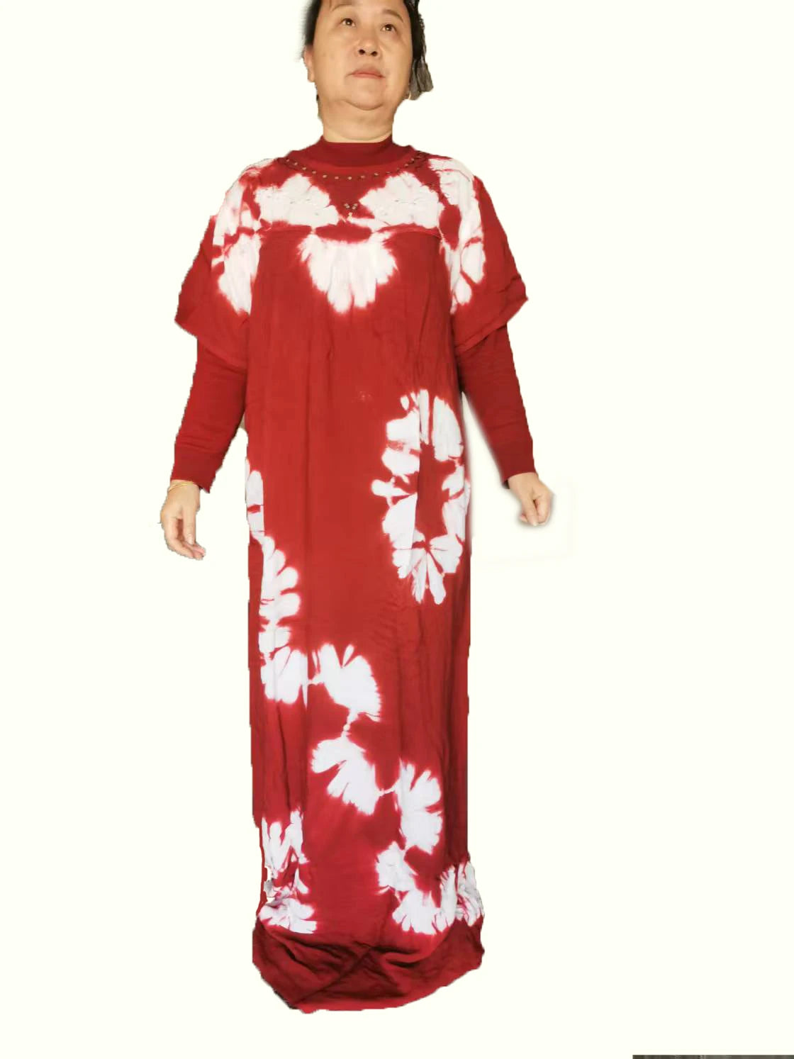 Nouvelle robe musulmane longue ample en pur coton tie-dye avec foulard, broderies scintillantes, respirante et confortable pour l'été 2025