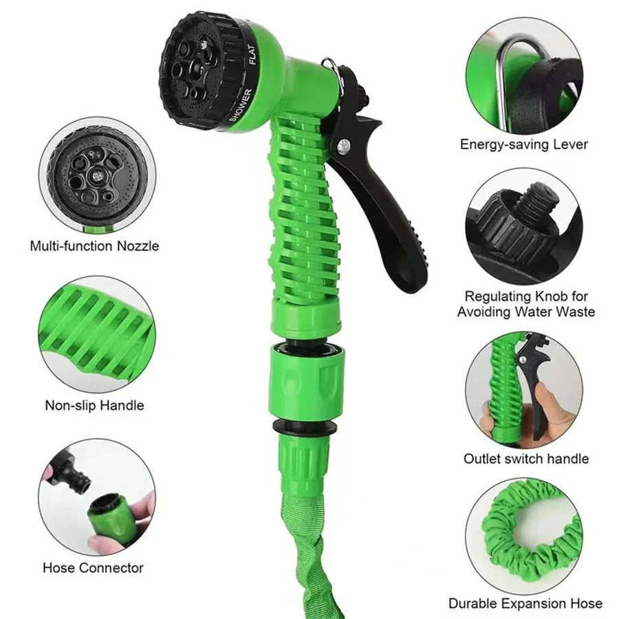 Tuyau d'arrosage extensible magique 25-200 pieds, conception légère, matériaux durables, 7 fonctions de pulvérisation d'eau, outils d'arrosage pour jardin et maison