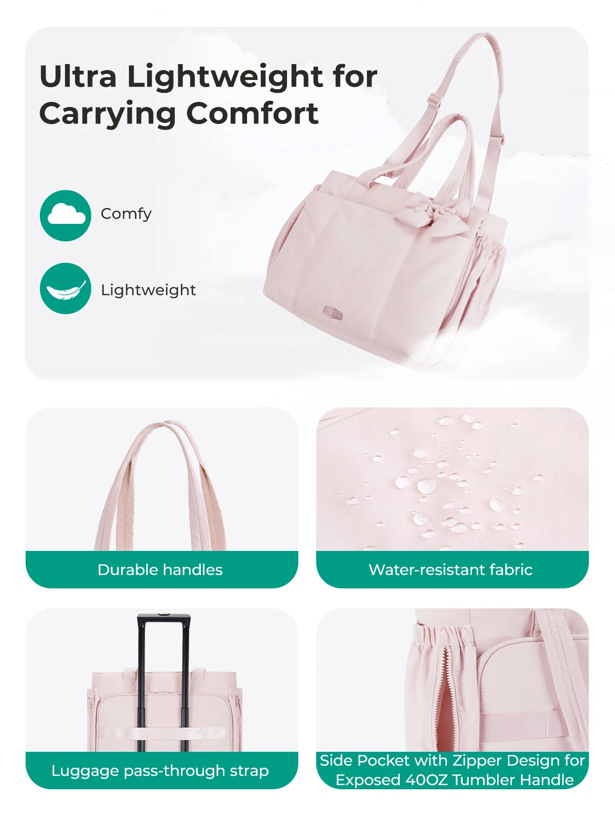 Grand sac fourre-tout grande capacité BAGSMART pour femmes, sac à main polyvalent pour les trajets quotidiens, sacoche bandoulière avec plusieurs poches, sac de sport