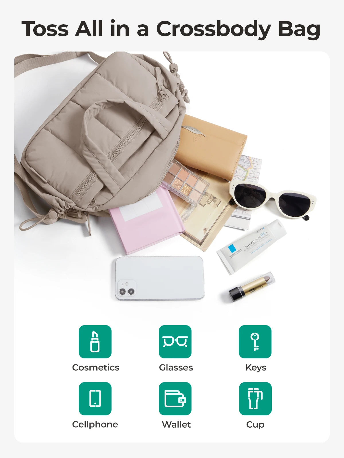 Sac à bandoulière BAGSMART pour femmes, grande capacité, sac bandoulière, pochette quotidienne décontractée pour étudiantes et navetteuses, sac à main polyvalent pour les loisirs