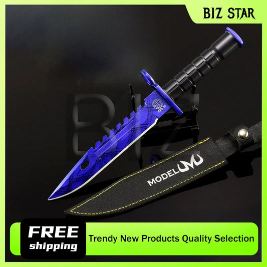 26cm/10.23in M9 Doppler Blue Leather Pendant Game Peripheral  katana knife Metal Weapon Model Cosplay Prop Craft Ornaments Gifts