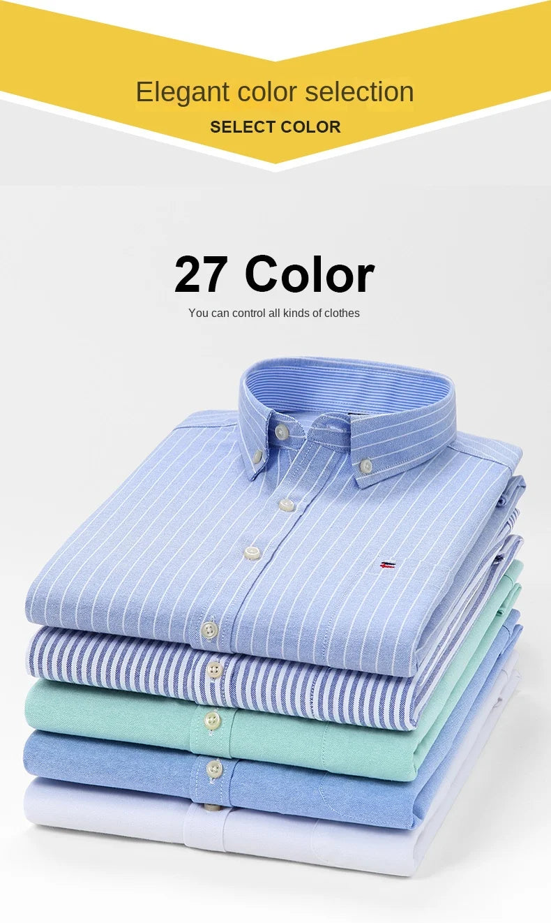 100-220 catties Plus Size Men's Shirt 100% Cotton Long Sleeve Business Casual All Oxford Spinning Plus Size Plaid Shirt