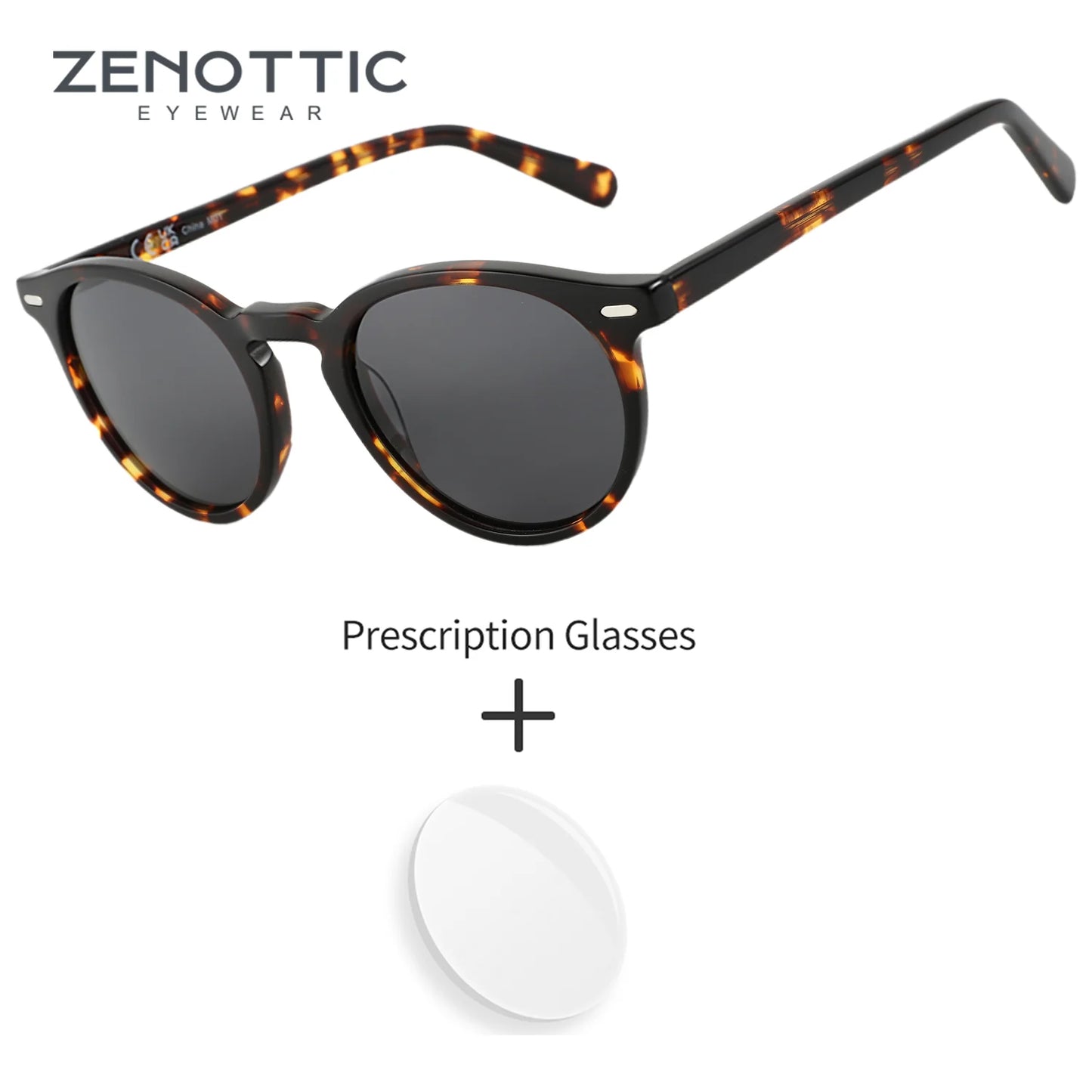 ZENOTTIC Beliebte runde Korrekturbrille für Outdoor-Enthusiastinnen, Azetat, polarisiert, UV400, Gleitsicht