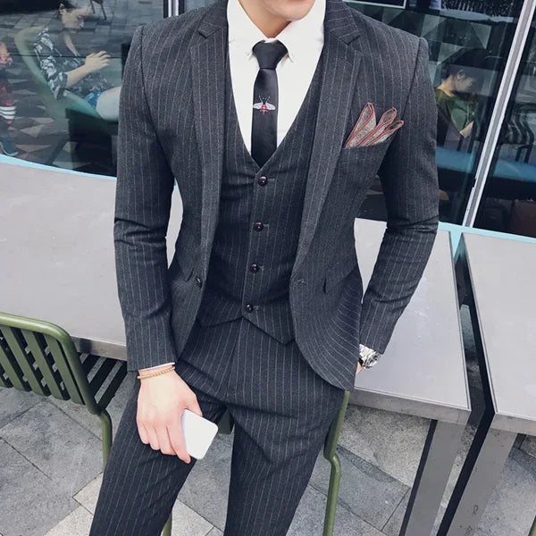 S-7XL (Jacke+Weste+Hose) Mode-Boutique Gitter Anzug Formeller Business Herren Anzug 3-teiliges Set Bräutigam Hochzeitskleid Karierter Anzug Showbühne