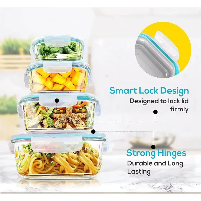 Boîte alimentaire en verre, préparation de repas, boîte à lunch hermétique, compatible micro-ondes, four, congélateur et lave-vaisselle